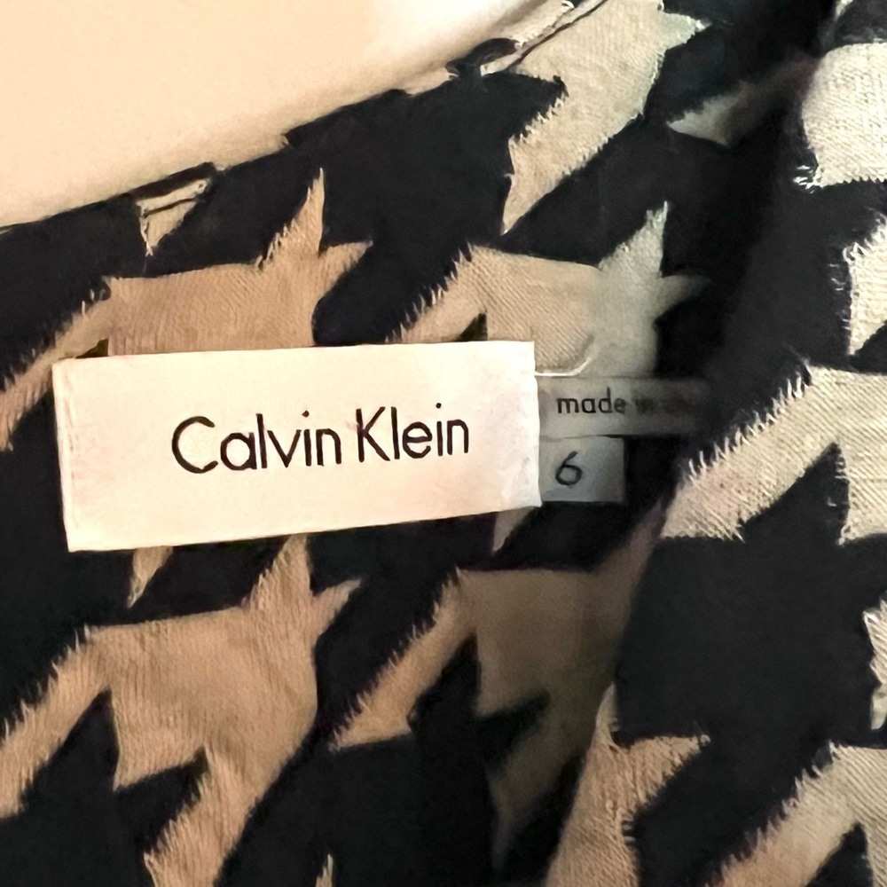 Calvin Klein Houndstooth Surplice Neck Belted Dress Sz 6 - Picture 6 of 6